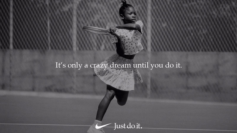 Nike marketing hook example with Serena Williams as a child playing tennis.